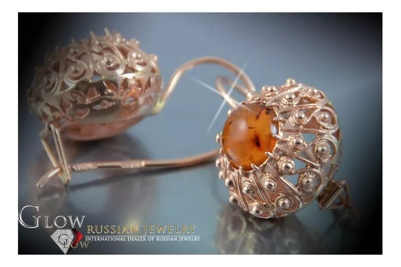 Boucles d’oreilles argentées soviétiques plaquées or rose 925 Amber veab007